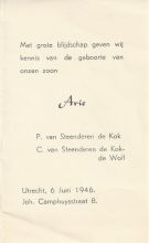 1946 Geboorte Arie van Steenderen de Kok  